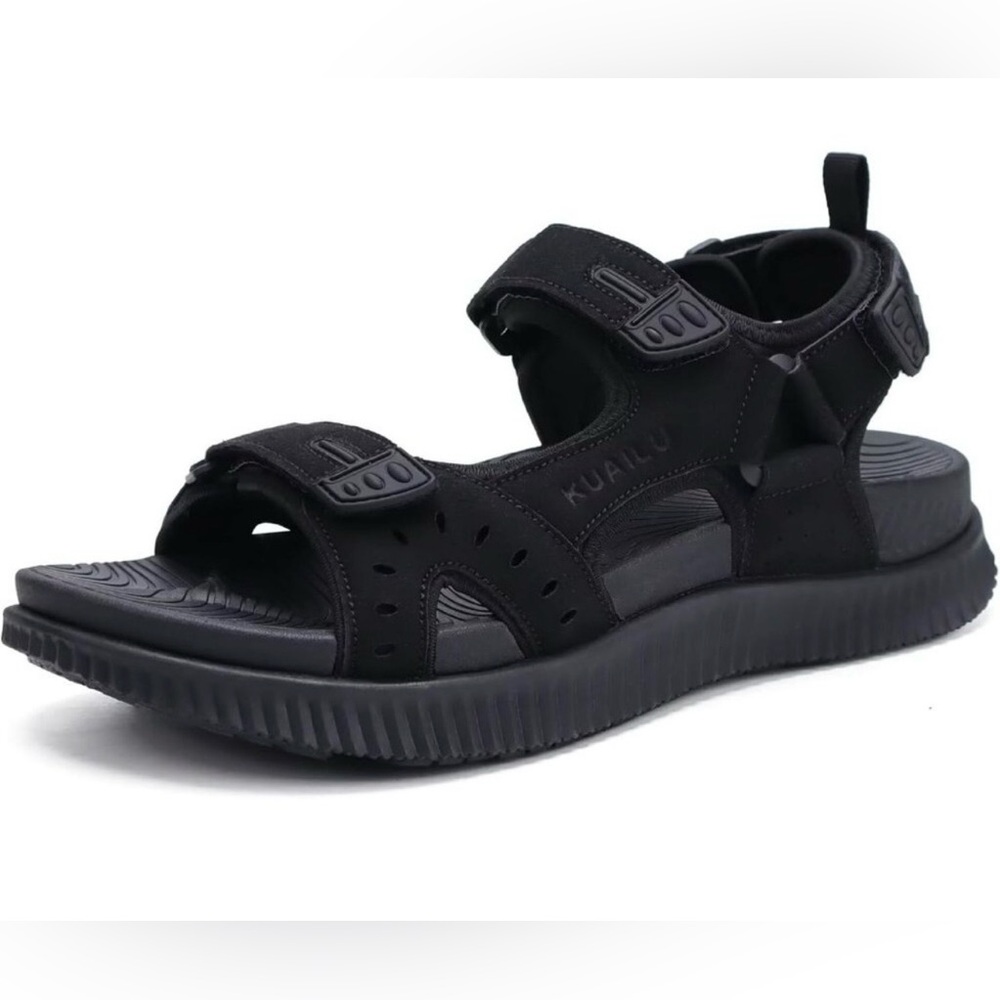 NWT KuaiLu Hiking Sandals Men's Black Athletic Walking Fisherman Shoes Size 11